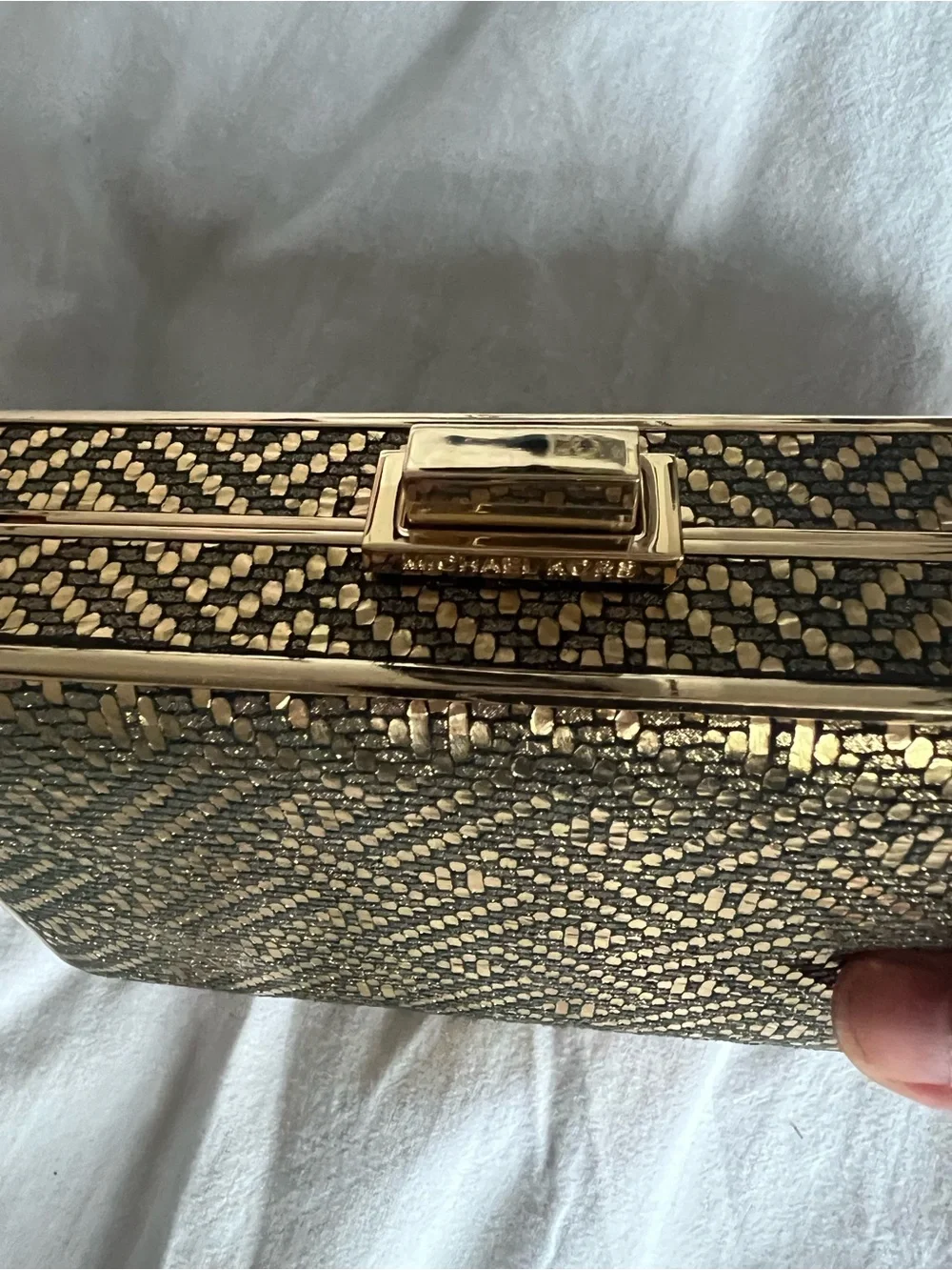 MK elegant Metallic Gold Evening Clutch with chain